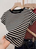 Vintage Port Windy Striped Striped Short-Sleeved T-Shirt Girl 2025 Summer New Slim Design Feeling