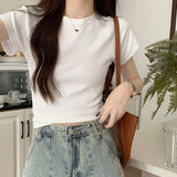 Summer Slim Slim Slim Beautiful Little Shirt High Waist Babes Short Tight Body Girl Shoulder Cotton Short-Sleeved T-Shirt