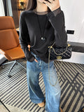 Net Yarn Splicing Long Sleeve Bottom Shirt Women Autumn And Winter New Loose Thin Temperament Simple Solid Color Shirt T-Shirt