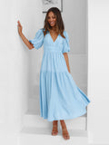 Hot New Summer High Feeling Deep V Bubble Sleeve Holiday Dress Fashion Women's Dress