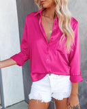 2025 Spring Burst Acetic Satin Solid Color Long-Sleeved Business Women Shirt