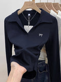 Pure Cotton Shoulder-To-Shoulder Collar Long-Sleeved T-Shirt For Women's Autumn And Winter Polo Collar Pure Desire To Collect Skinny Small Short-Sized Bottom Shirt