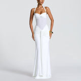 2025 New Hanging Neck Tie Mesh Splicing Ribbon Dress Dress Dress