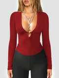 Y2K Dress Wearing Hollow Deep V-Neck Long Sleeves Shoulder T-Shirt Women's Tight Waist Design Top