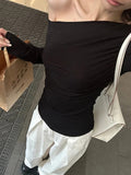 Sexy Strabiscuffed Long-Sleeved T-Shirt Girl Early Autumn New Hottie Design Slimming Niche Chic Top