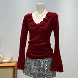 European Dress Design Sense Small Long-Sleeved Sweater Women's Spring And Autumn Fashion Handmade Flowers Unique To The Gentle Wind Top