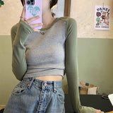 Vintage Shoulder Long-Sleeved T-Shirt Girl Autumn And Winter Dress In The Shirt Hottie Design Sense