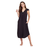 Summer Ladies Home Dress Long Dress Modal Short Sleeves Deep V Lace Home Skirt