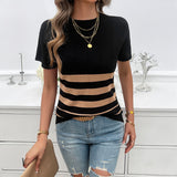 Dili Top Women's 2025 Spring And Summer Temperament Striped Short-Sleeved Sweater