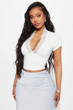 Ins Pure Passion Hottie Lace Splicing V-Neck Short-Sleeved T-Shirt Royal Sister Temperament Sexy Waist Short Top