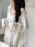 Korean Gentle White Sunscreen Ice Jacket Women Summer Lazy Loose Knitted Cardigan V-Neck Air Conditioning Shirt