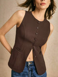 Summer Women's New Commute Simple Fashion Buttons Pure Color Vest Casual Collar Vest