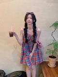 Colored Lattice Dopamine Sling Dress Women's Spring 2026 New Loose Thin Sweet Temperament Skirt