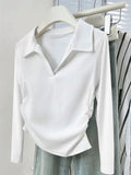 Dili Casual Simple Long-Sleeved Women's V-Neck Shirt T-Shirt Women's Clothing 2025 Autumn And Winter
