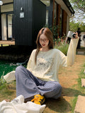 Fun Puppy Print Round-Neck Long-Sleeved T-Shirt For Women 2026 Summer Thin Loose Lazy Age-Proof Sunscreen Shirt Top