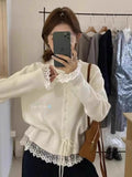 Korean Wearing Lace Lace Lace Lace Lace Lace Knitted Cardigan Women's Spring 2025 New Ocean Collar Knitted Shirt