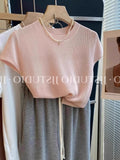 Summer Blue Little Flying Sleeve Ice Silk Knitted Short-Sleeved T-Shirt Femininity Slime Straight Shoulder Unique Beautiful Top