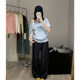 Pure Cotton Slant Shoulder Loose Word Collar Short-Sleeved T-Shirt Lazy Windy Shoulder Thin Set In The Spring Summer Blouse Woman