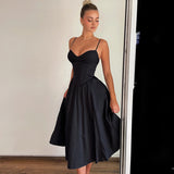 Autumn New Black Sling Skirt French Style Elegant Temperament Waist Deep V Sexy Dress