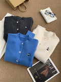 Gentle Retro Kitten Embroidered Round Collar Knitted Cardigan Girl Warm White Klein Blue Sweater Jacket Autumn