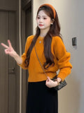 Orange Sweater Woman 2025 New Autumn And Winter Beautiful Beautiful Knitted Shirt Korean Unique Beautiful Inside Coat