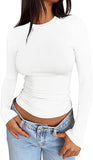 2025 Ms. New Autumn Leisure Body Collar Sexy Pure Color Long-Sleeved Top