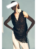 Summer Relaxation Feeling Wears A Long Vest Cashew Three-Dimensional Lace 3 Meters Side Side Open Fork Top