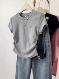 Shoulder Waist Short-Sleeved T-Shirt Women 2025 Summer New Folding Slimming Small Sweet Spicy Top