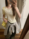 Korean Purple Texture Hot Diamond Short-Sleeved T-Shirt 2026 New Summer Shoulder Design Sense Unique Top