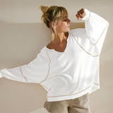 Wish Explosive Personality V-Neck Decorative Lines Design Feel Women's Loose Lazy Windwear