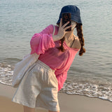 Loose Large-Size Summer Thin Outer V-Neck Sunscreen Shirt T-Shirt T-Shirt Hooded T-Shirt Hooded Hooded Hooded Hooded Hooded Girl