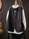 Back Button Cotton Knitted Vest Vest Women Loose Large Version Of Meat Spring Leisure Sleeveless Stacked Shoulders