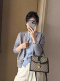 Korean Color Fake Two Knitted Cardigan Women's Early Autumn Design Sweater Jacket Autumn And Winter Fashion High-End Feel Top