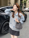 French Gray Knitted Sleeveless Shoulder Vest Woman Early Autumn Wearing Short Sweater Waistcoat Outside