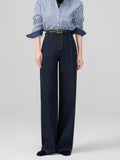 Spring Gem Blue-Legged Jeans High-Rise Retro Stripe Folded Shirt-Wearing Set