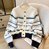 Millard Hit The Striped Knitted Cardigan Outside The Women's Autumn And Winter Wearing Sweaters With Skirts Small Korean Tops