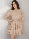 New Burst Fashion Solid Color Loose Waist Short-Sleeved Skirt Dress Banquet Squin Dress