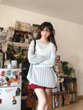 Baby Blue-Temperature Soft-Wieled Sunscreen Long-Sleeved Knitted Jersey Girl Summer Thin Languid Burqa Tidly Twinle Blouse