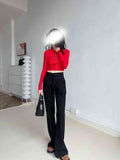 New Trousers High-Waisted Three-Dimensional Cutting Coffee-Colored Haired Micro-Horn Neutral Windy Broad Leg Trousers