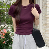 Summer Slim Slim Slim Beautiful Little Shirt High Waist Babes Short Tight Body Girl Shoulder Cotton Short-Sleeved T-Shirt