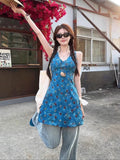 French Pure-Fraged Flower Sling Dress Female Waist Temperament Design Small Man Holiday Style Sleeveless Short Skirt Summer