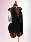 New Solid-Colored Body-In-Com, Sexy Mesh Ribbon With A Back-To-Back Clairvoyant Bag Sling Skirt Dress Woman