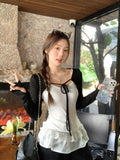 Korean Huge Good-Looking U-Neck Lace Hem Waist Sling Women Wearing Lace With Sunscreen Cardigan Two Sets Of Tops