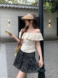 The Word Lotaf Side Of The Shoulder Design Short-Sleeved T-Shirt For Women's Summer New Folds To Collect Thin Niche Blouse
