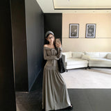 Temperament Suit Tied With Long-Sleeved T-Shirt On The Shoulder Of The Female Autumn High Waist Hanging Half Skirt Dress Two Sets