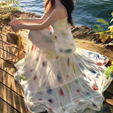 Summer Watercolor Hanging Dress Women 2025 Summer New Small Long Irregular Dress With Fishtail Skirt