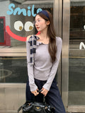 Korean Slanted Shoulder Strap Long-Sleeved T-Shirt Girl Early Autumn Wearing Folds And Folds And Irregular Bottoming Tops