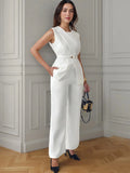 Spring And Summer 2025 New Women's Solid Color Jacket Sleeveless Belt Two Sets Of Trouser Casual Set