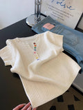 2025 New Summer Dopamine Blue Shoulder Sleeve T-Shirt Women Summer Ootd Wearing A Unique Knitting Top