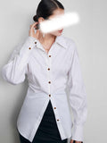 Cute Handsome And Retro Losing Female Boss Shirts Are Thin And High Waist Big Sharp Collar Shirt